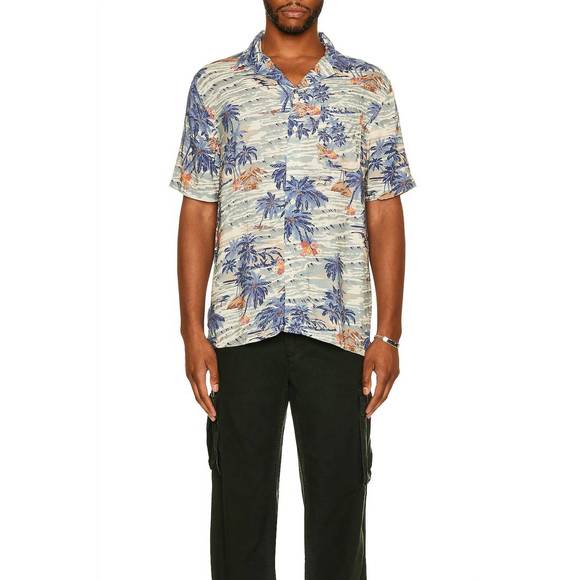 NEW FAHERTY short sleeve rayon kona camp shirt in pacific swell
